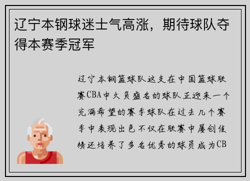 辽宁本钢球迷士气高涨，期待球队夺得本赛季冠军