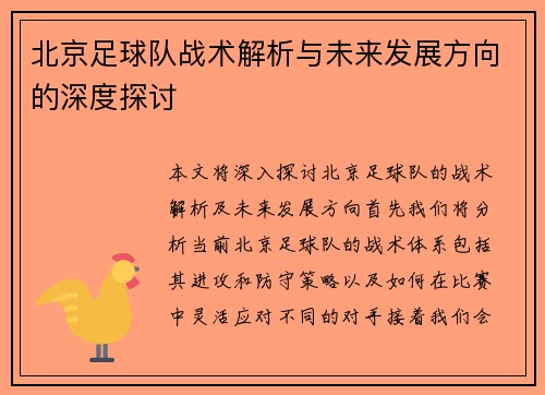 北京足球队战术解析与未来发展方向的深度探讨