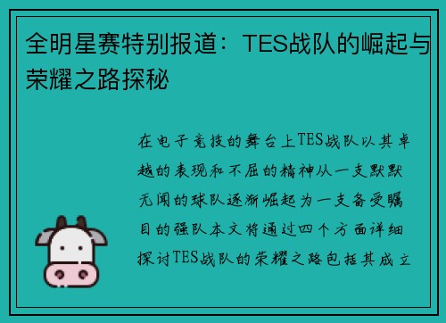 全明星赛特别报道：TES战队的崛起与荣耀之路探秘